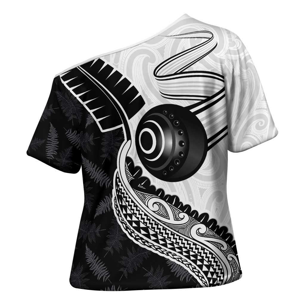 Personalised Aotearoa Lawn Bowls Cross Shoulder Shirt Maori and Silver Fern Half Style - Aussie Hoodie