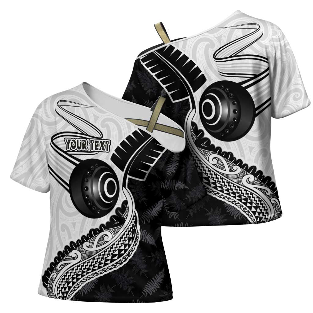Personalised Aotearoa Lawn Bowls Cross Shoulder Shirt Maori and Silver Fern Half Style - Aussie Hoodie