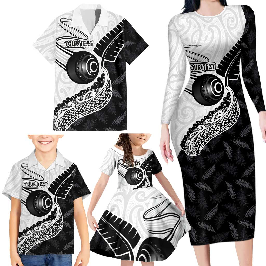 Personalised Aotearoa Lawn Bowls Family Matching Long Sleeve Bodycon Dress and Hawaiian Shirt Maori and Silver Fern Half Style - Aussie Hoodie