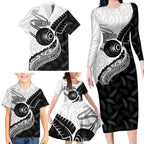 Personalised Aotearoa Lawn Bowls Family Matching Long Sleeve Bodycon Dress and Hawaiian Shirt Maori and Silver Fern Half Style - Aussie Hoodie
