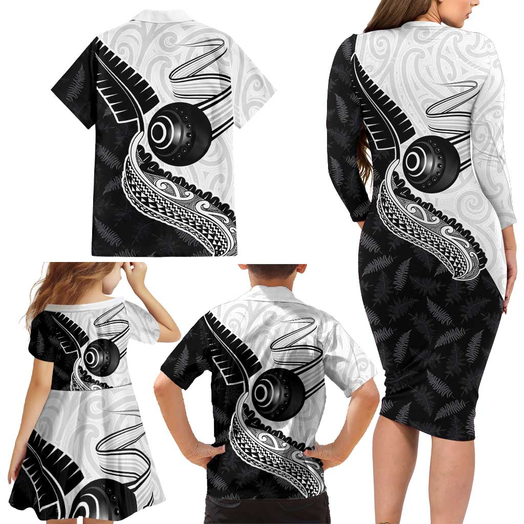 Personalised Aotearoa Lawn Bowls Family Matching Long Sleeve Bodycon Dress and Hawaiian Shirt Maori and Silver Fern Half Style - Aussie Hoodie