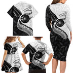 Personalised Aotearoa Lawn Bowls Family Matching Long Sleeve Bodycon Dress and Hawaiian Shirt Maori and Silver Fern Half Style - Aussie Hoodie