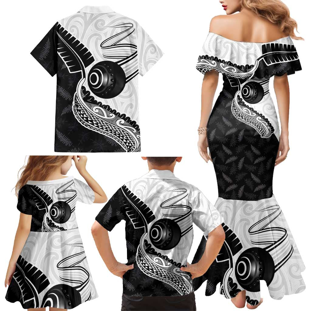 Personalised Aotearoa Lawn Bowls Family Matching Mermaid Dress and Hawaiian Shirt Maori and Silver Fern Half Style - Aussie Hoodie