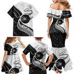 Personalised Aotearoa Lawn Bowls Family Matching Mermaid Dress and Hawaiian Shirt Maori and Silver Fern Half Style - Aussie Hoodie
