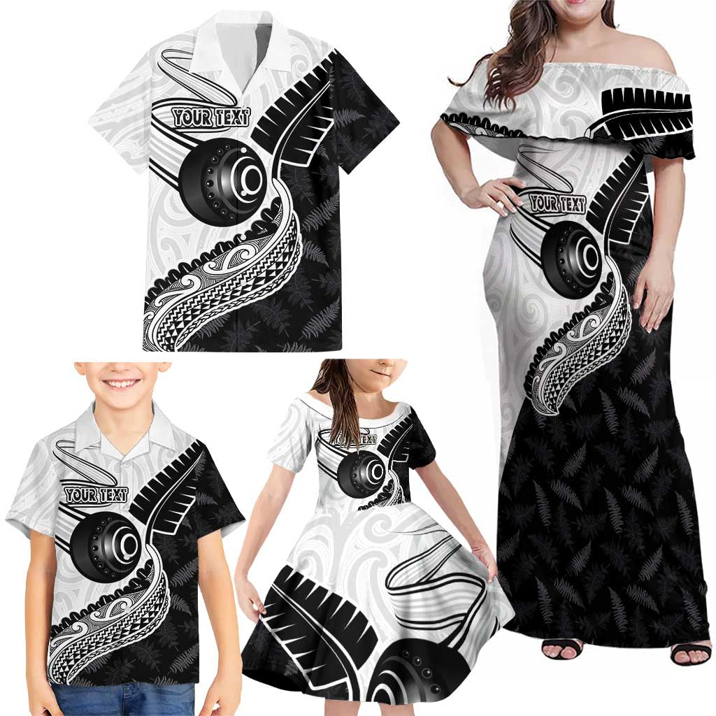 Personalised Aotearoa Lawn Bowls Family Matching Off Shoulder Maxi Dress and Hawaiian Shirt Maori and Silver Fern Half Style - Aussie Hoodie