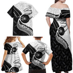 Personalised Aotearoa Lawn Bowls Family Matching Off Shoulder Maxi Dress and Hawaiian Shirt Maori and Silver Fern Half Style - Aussie Hoodie