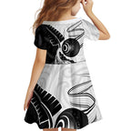 Personalised Aotearoa Lawn Bowls Family Matching Off Shoulder Short Dress and Hawaiian Shirt Maori and Silver Fern Half Style - Aussie Hoodie