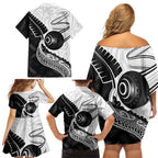 Personalised Aotearoa Lawn Bowls Family Matching Off Shoulder Short Dress and Hawaiian Shirt Maori and Silver Fern Half Style - Aussie Hoodie