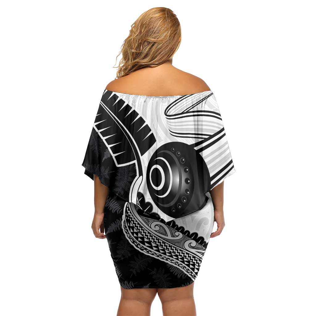 Personalised Aotearoa Lawn Bowls Family Matching Off Shoulder Short Dress and Hawaiian Shirt Maori and Silver Fern Half Style - Aussie Hoodie