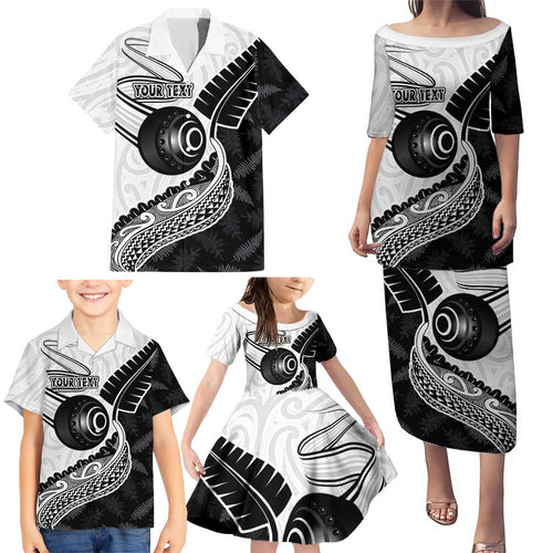 Personalised Aotearoa Lawn Bowls Family Matching Puletasi and Hawaiian Shirt Maori and Silver Fern Half Style - Aussie Hoodie