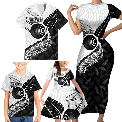 Personalised Aotearoa Lawn Bowls Family Matching Short Sleeve Bodycon Dress and Hawaiian Shirt Maori and Silver Fern Half Style - Aussie Hoodie