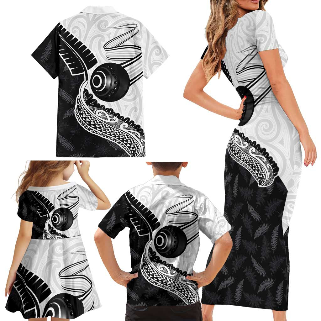Personalised Aotearoa Lawn Bowls Family Matching Short Sleeve Bodycon Dress and Hawaiian Shirt Maori and Silver Fern Half Style - Aussie Hoodie
