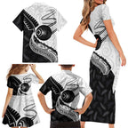 Personalised Aotearoa Lawn Bowls Family Matching Short Sleeve Bodycon Dress and Hawaiian Shirt Maori and Silver Fern Half Style - Aussie Hoodie