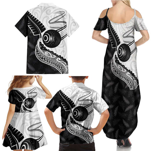 Personalised Aotearoa Lawn Bowls Family Matching Summer Maxi Dress and Hawaiian Shirt Maori and Silver Fern Half Style - Aussie Hoodie