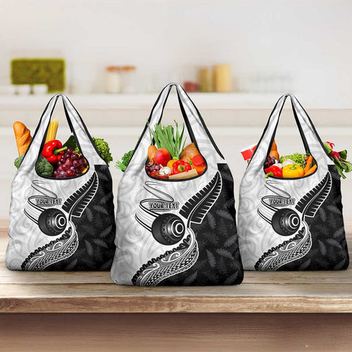 Personalised Aotearoa Lawn Bowls Grocery Bag Maori and Silver Fern Half Style - Aussie Hoodie