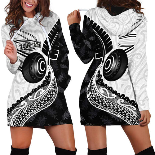 Personalised Aotearoa Lawn Bowls Hoodie Dress Maori and Silver Fern Half Style - Aussie Hoodie