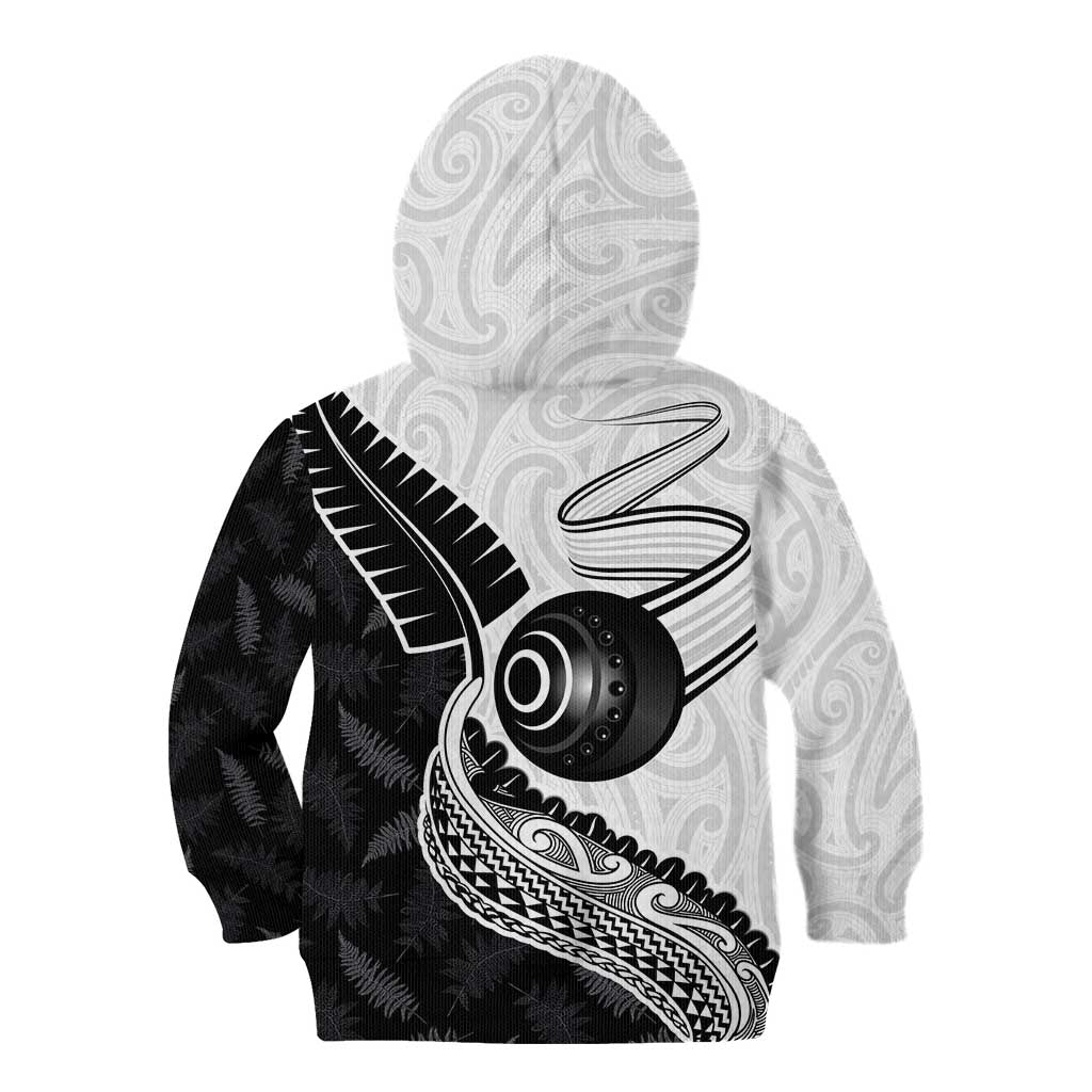 Personalised Aotearoa Lawn Bowls Kid Hoodie Maori and Silver Fern Half Style - Aussie Hoodie