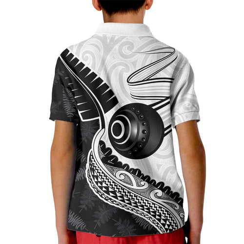 Personalised Aotearoa Lawn Bowls Kid Polo Shirt Maori and Silver Fern Half Style - Aussie Hoodie