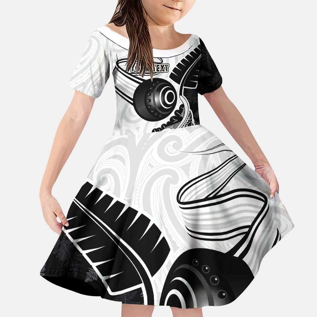 Personalised Aotearoa Lawn Bowls Kid Short Sleeve Dress Maori and Silver Fern Half Style - Aussie Hoodie