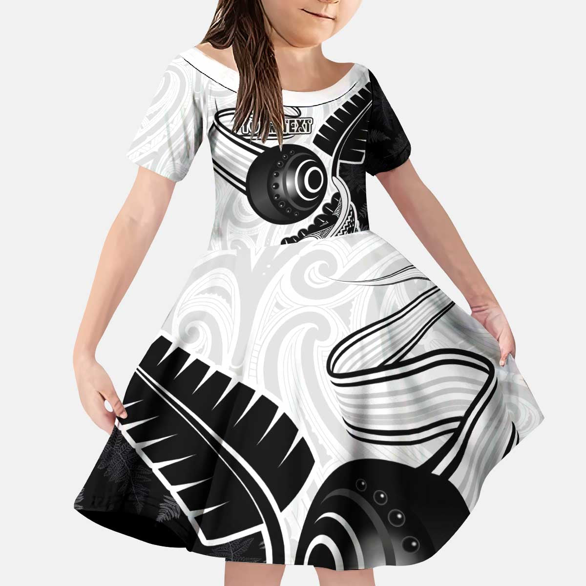 Personalised Aotearoa Lawn Bowls Kid Short Sleeve Dress Maori and Silver Fern Half Style - Aussie Hoodie