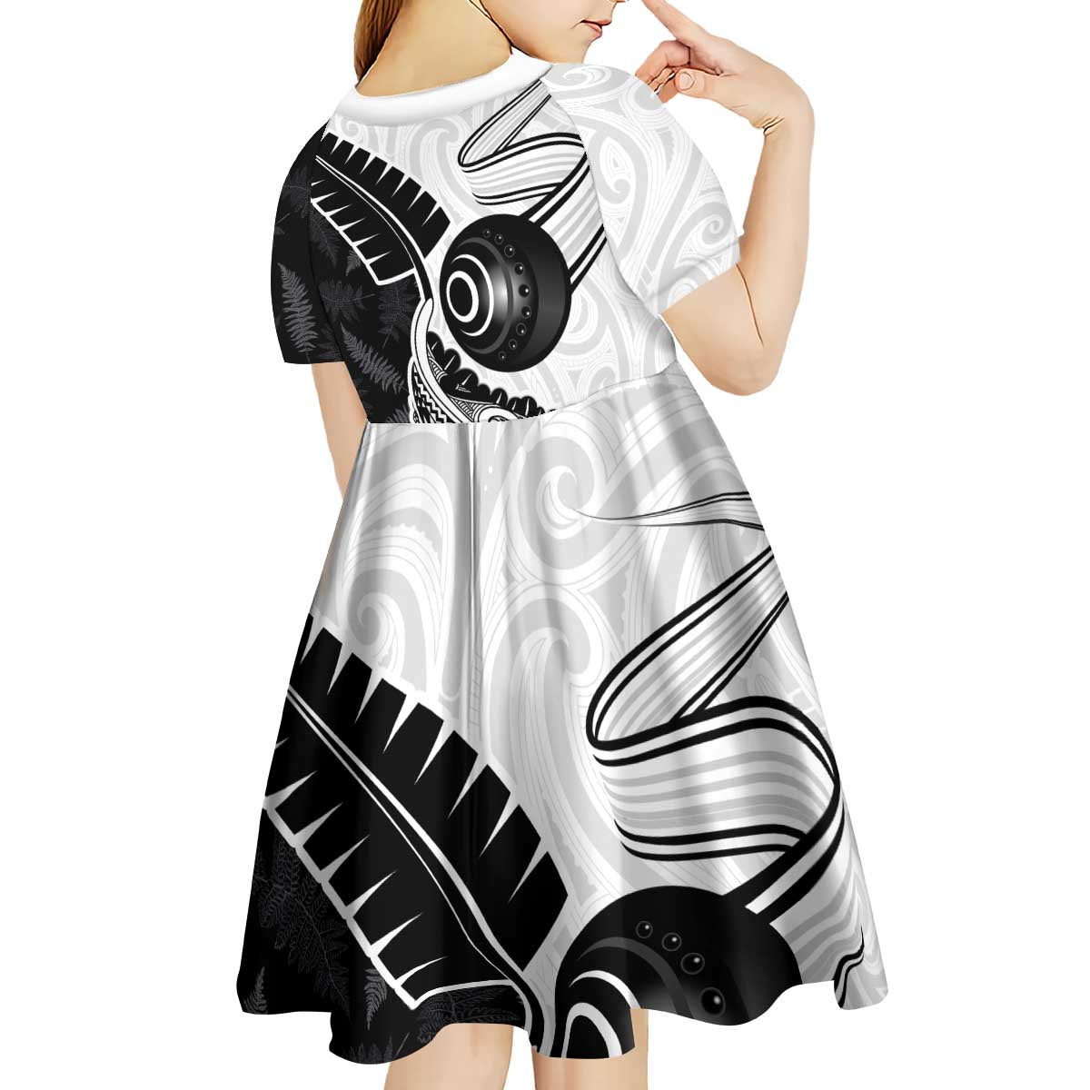 Personalised Aotearoa Lawn Bowls Kid Short Sleeve Dress Maori and Silver Fern Half Style - Aussie Hoodie
