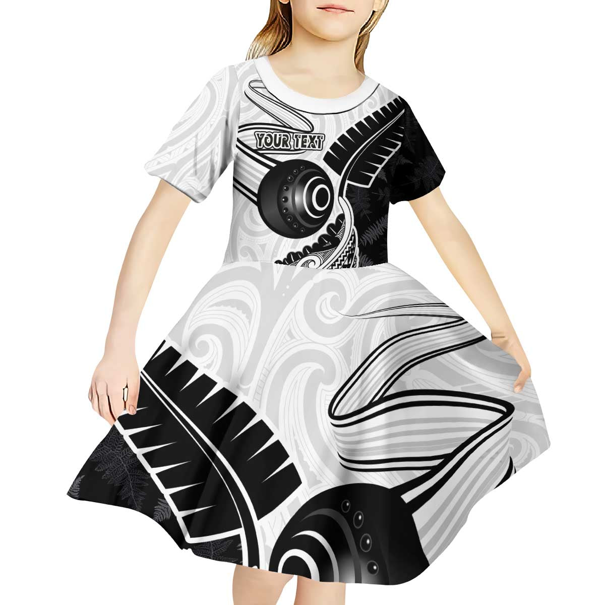 Personalised Aotearoa Lawn Bowls Kid Short Sleeve Dress Maori and Silver Fern Half Style - Aussie Hoodie