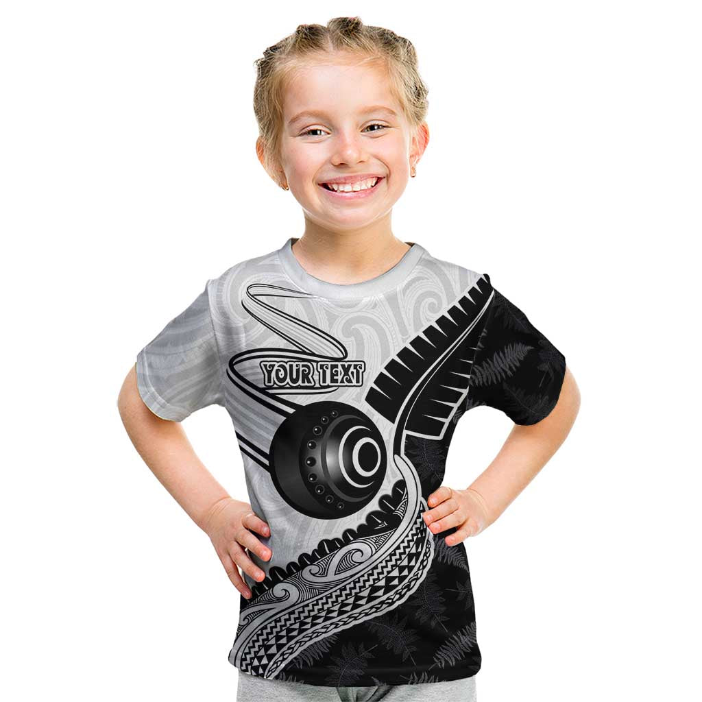 Personalised Aotearoa Lawn Bowls Kid T Shirt Maori and Silver Fern Half Style - Aussie Hoodie