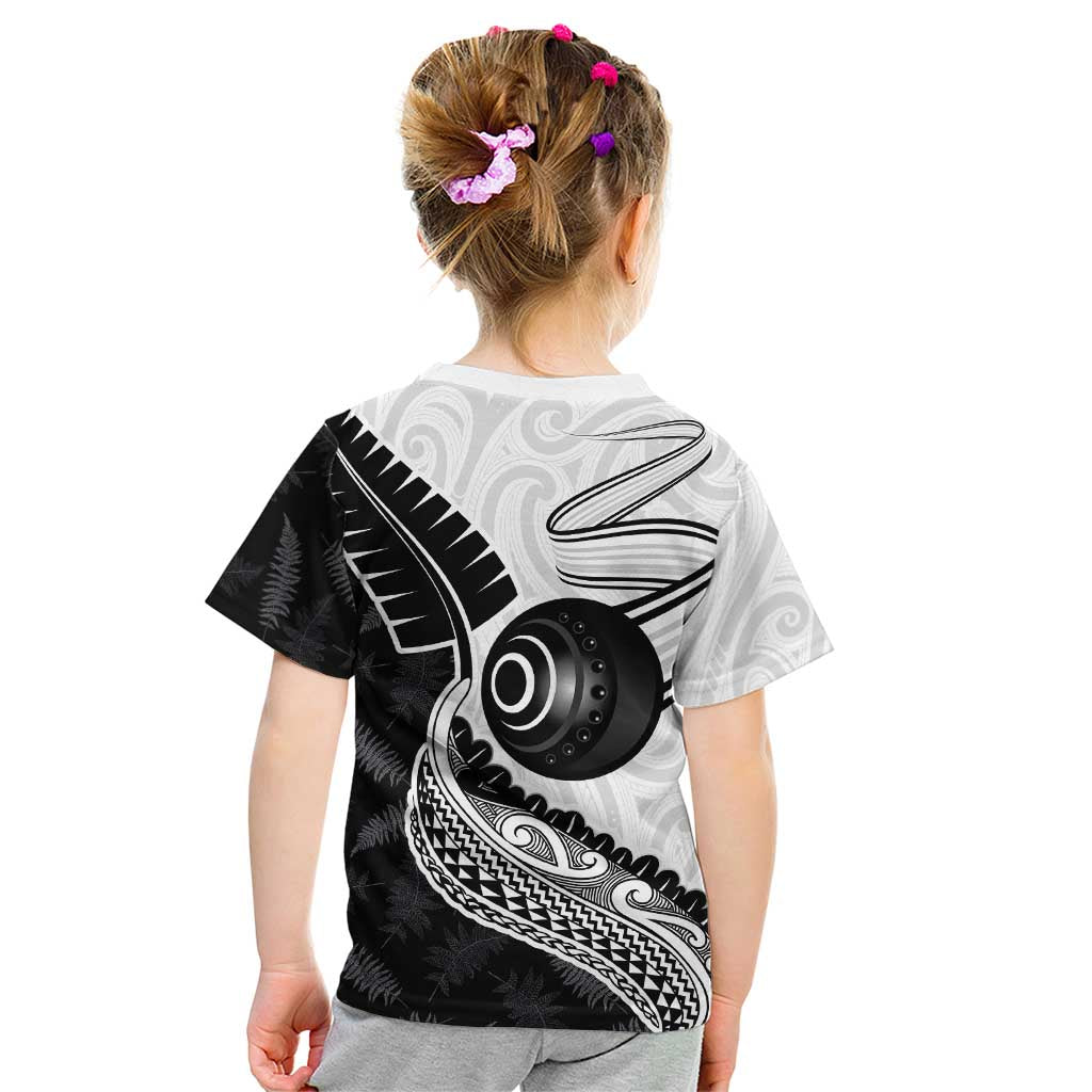 Personalised Aotearoa Lawn Bowls Kid T Shirt Maori and Silver Fern Half Style - Aussie Hoodie