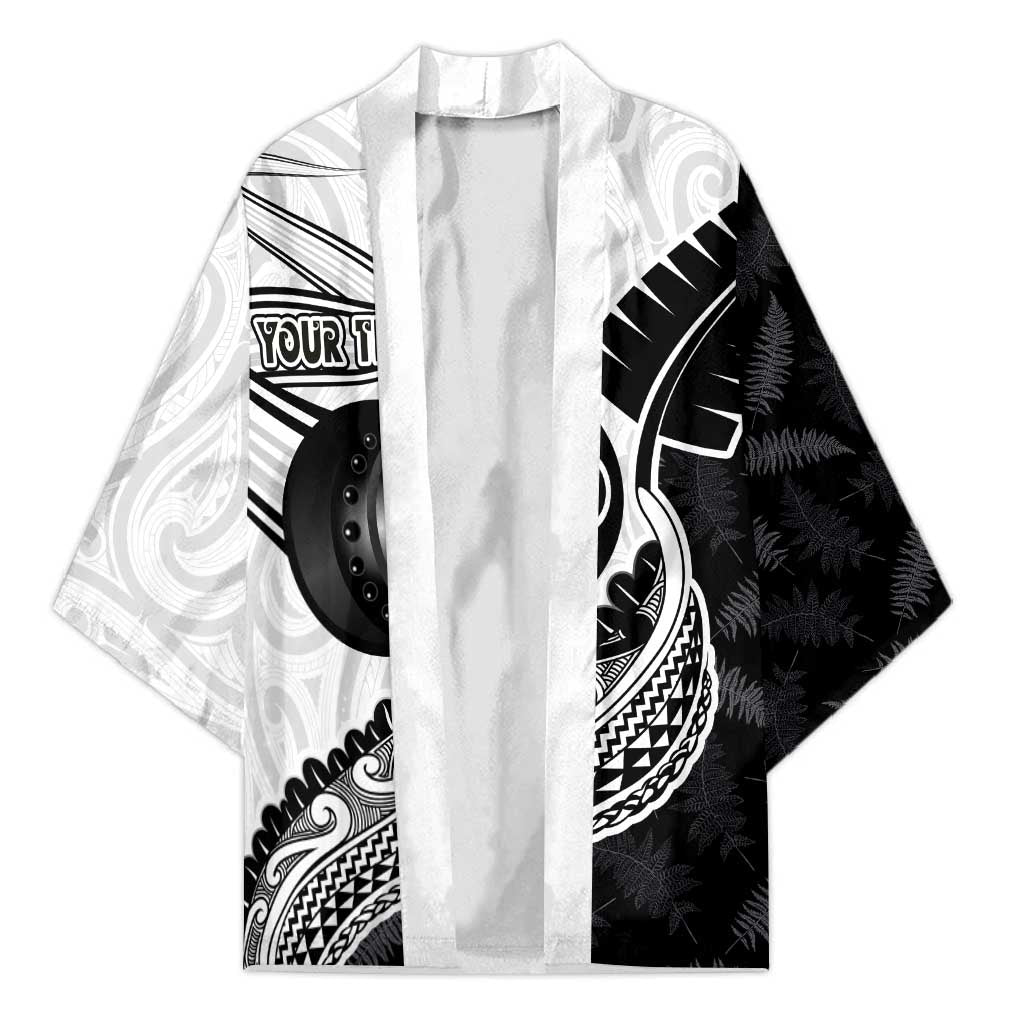 Personalised Aotearoa Lawn Bowls Kimono Maori and Silver Fern Half Style - Aussie Hoodie