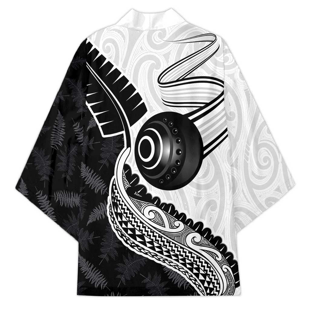 Personalised Aotearoa Lawn Bowls Kimono Maori and Silver Fern Half Style - Aussie Hoodie