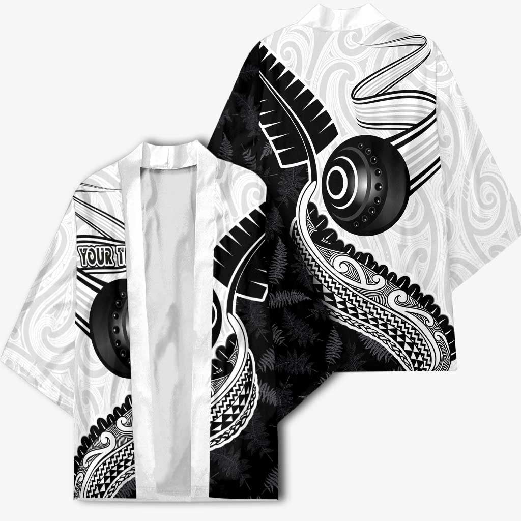 Personalised Aotearoa Lawn Bowls Kimono Maori and Silver Fern Half Style - Aussie Hoodie