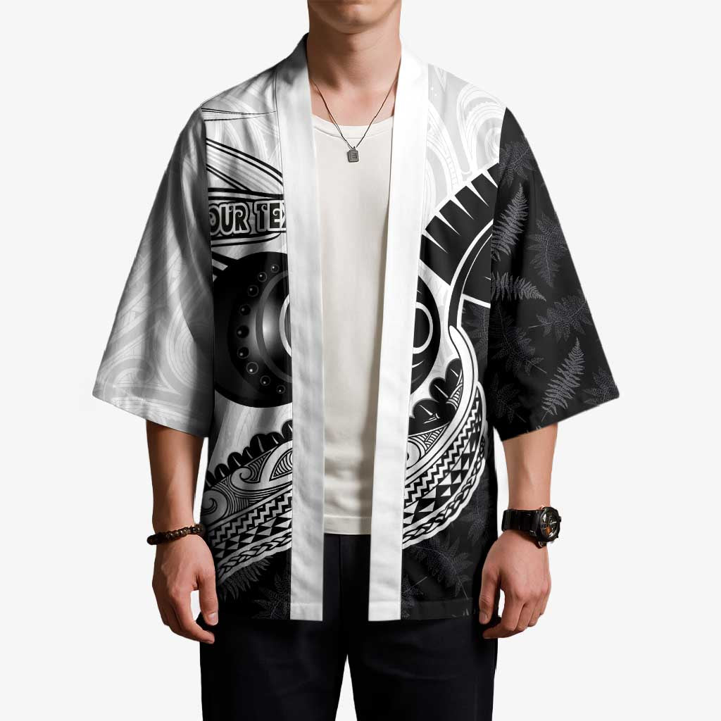 Personalised Aotearoa Lawn Bowls Kimono Maori and Silver Fern Half Style - Aussie Hoodie