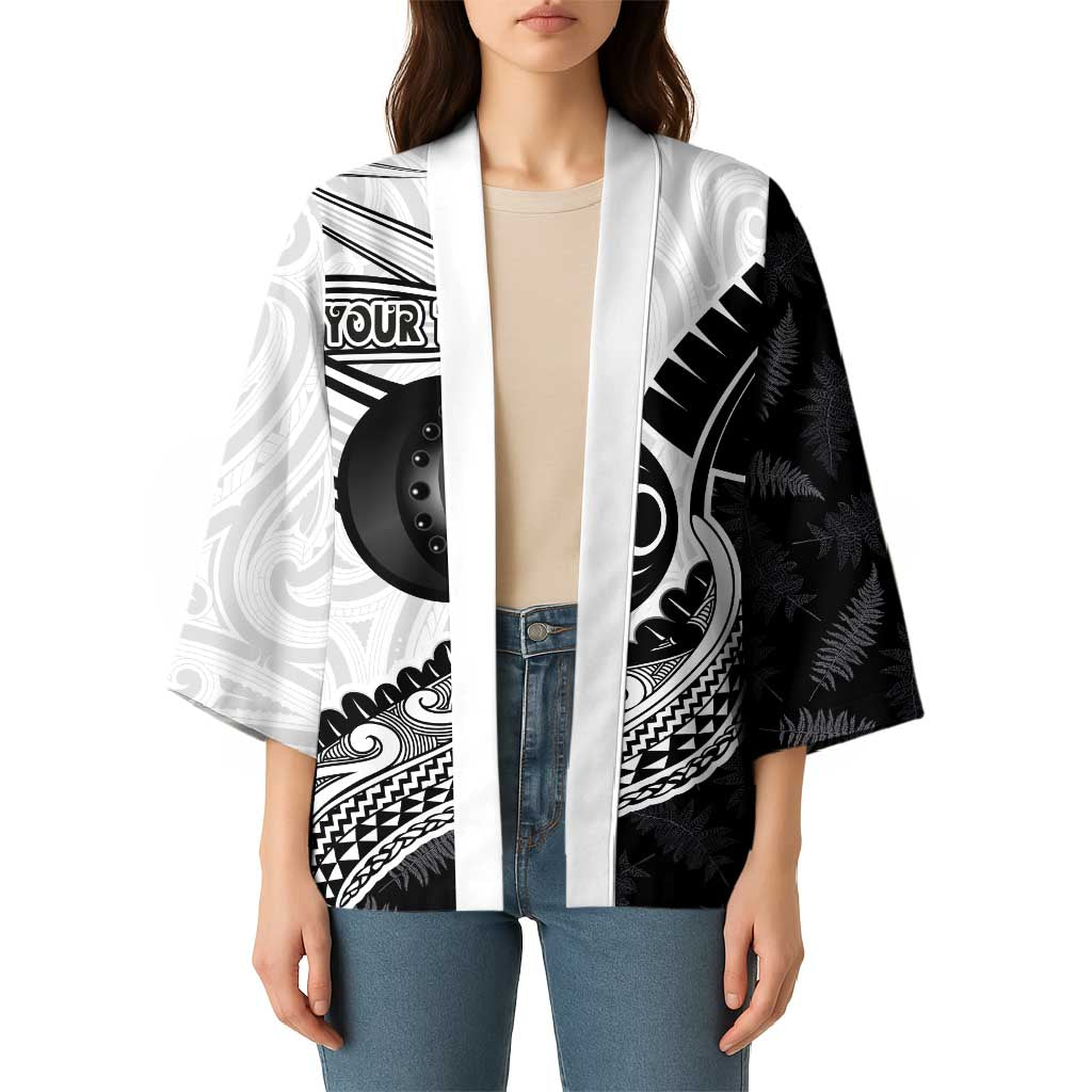 Personalised Aotearoa Lawn Bowls Kimono Maori and Silver Fern Half Style - Aussie Hoodie