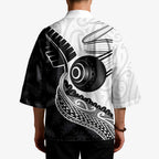 Personalised Aotearoa Lawn Bowls Kimono Maori and Silver Fern Half Style - Aussie Hoodie