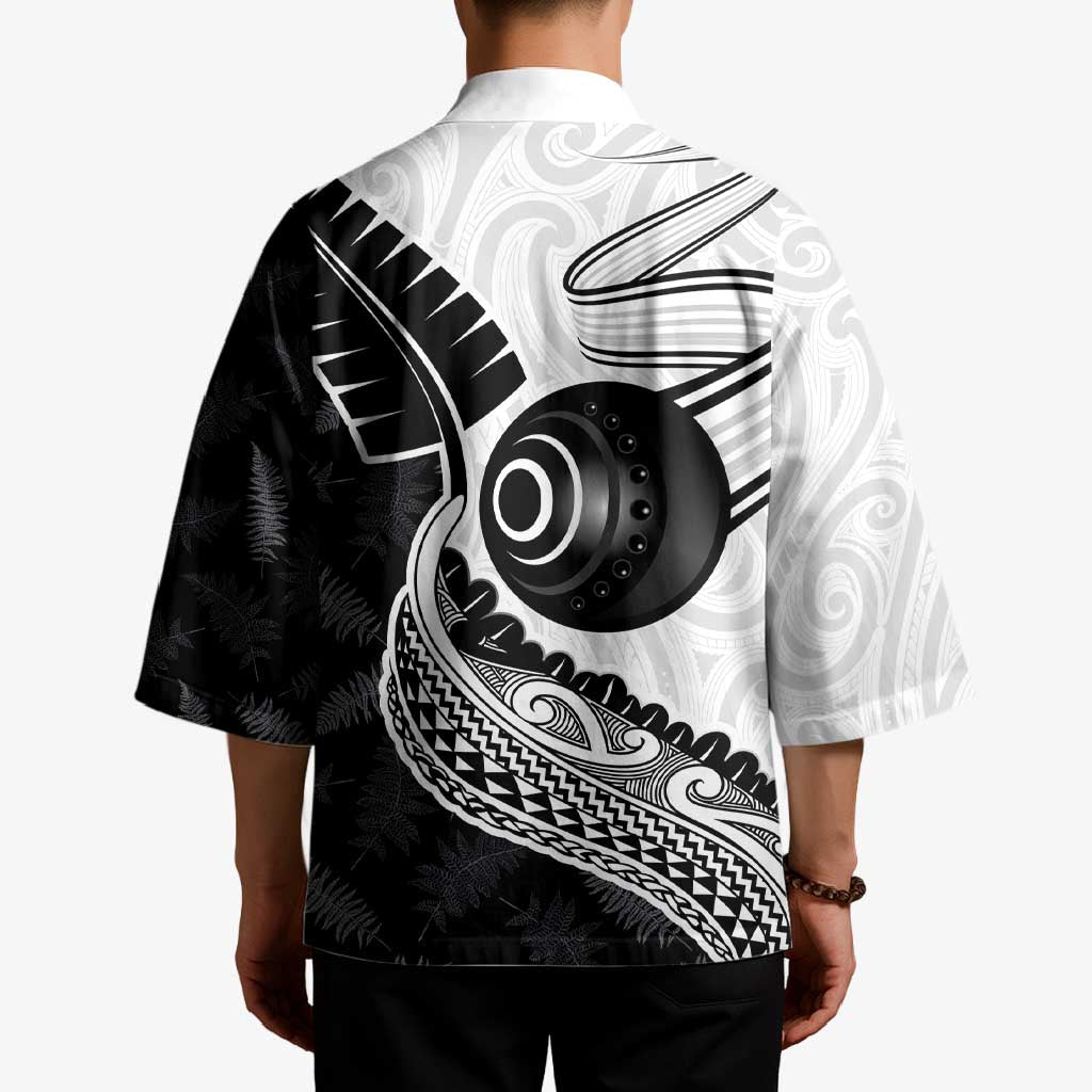Personalised Aotearoa Lawn Bowls Kimono Maori and Silver Fern Half Style - Aussie Hoodie