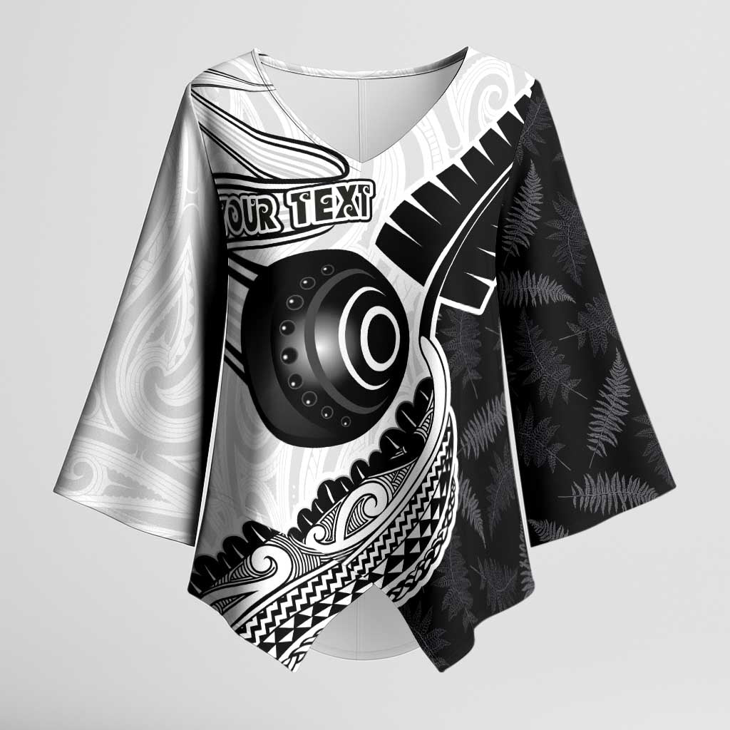 Personalised Aotearoa Lawn Bowls Kimono Sleeve Blouse Maori and Silver Fern Half Style - Aussie Hoodie