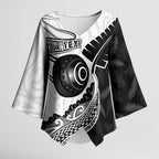 Personalised Aotearoa Lawn Bowls Kimono Sleeve Blouse Maori and Silver Fern Half Style - Aussie Hoodie