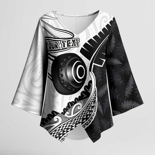 Personalised Aotearoa Lawn Bowls Kimono Sleeve Blouse Maori and Silver Fern Half Style - Aussie Hoodie
