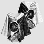Personalised Aotearoa Lawn Bowls Kimono Sleeve Blouse Maori and Silver Fern Half Style - Aussie Hoodie