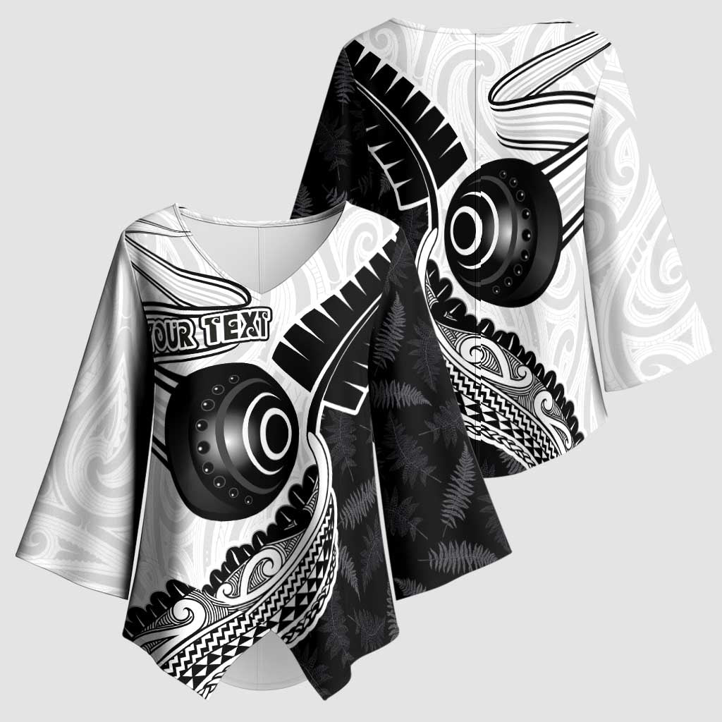 Personalised Aotearoa Lawn Bowls Kimono Sleeve Blouse Maori and Silver Fern Half Style - Aussie Hoodie