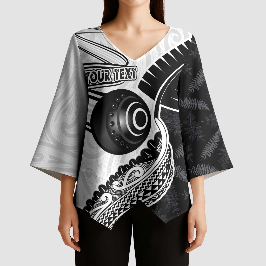 Personalised Aotearoa Lawn Bowls Kimono Sleeve Blouse Maori and Silver Fern Half Style - Aussie Hoodie