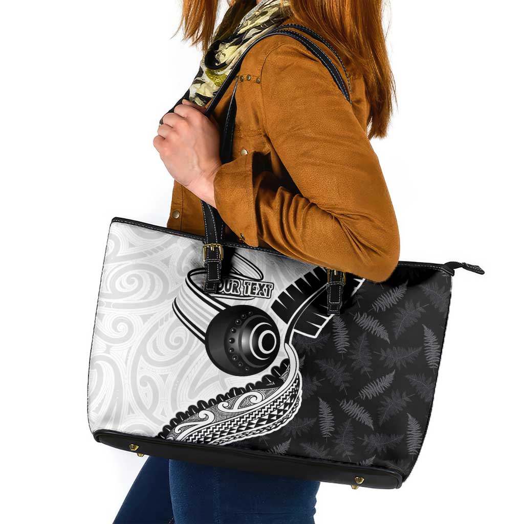 Personalised Aotearoa Lawn Bowls Leather Tote Bag Maori and Silver Fern Half Style - Aussie Hoodie
