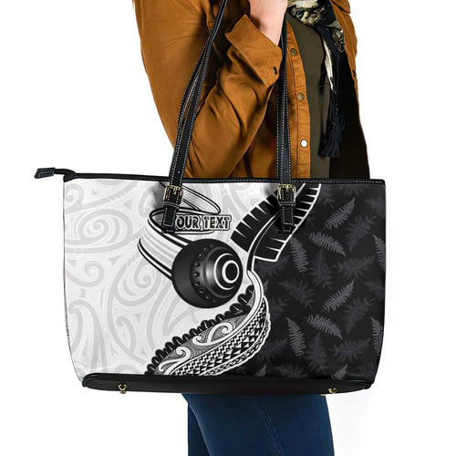 Personalised Aotearoa Lawn Bowls Leather Tote Bag Maori and Silver Fern Half Style - Aussie Hoodie