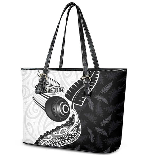 Personalised Aotearoa Lawn Bowls Leather Tote Bag Maori and Silver Fern Half Style - Aussie Hoodie