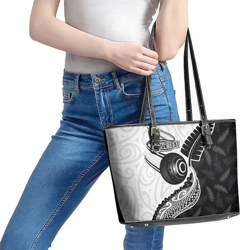 Personalised Aotearoa Lawn Bowls Leather Tote Bag Maori and Silver Fern Half Style - Aussie Hoodie