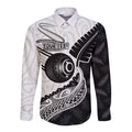 Personalised Aotearoa Lawn Bowls Long Sleeve Button Shirt Maori and Silver Fern Half Style - Aussie Hoodie