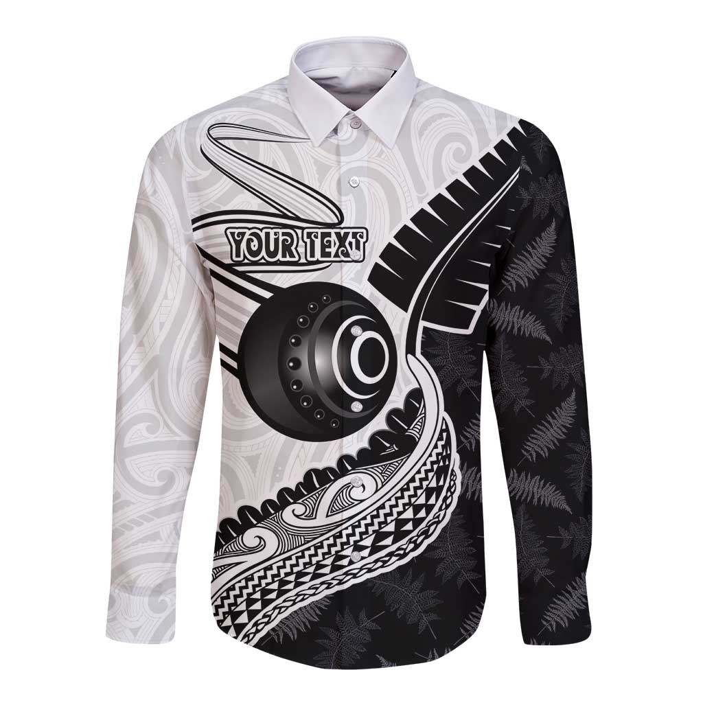Personalised Aotearoa Lawn Bowls Long Sleeve Button Shirt Maori and Silver Fern Half Style - Aussie Hoodie
