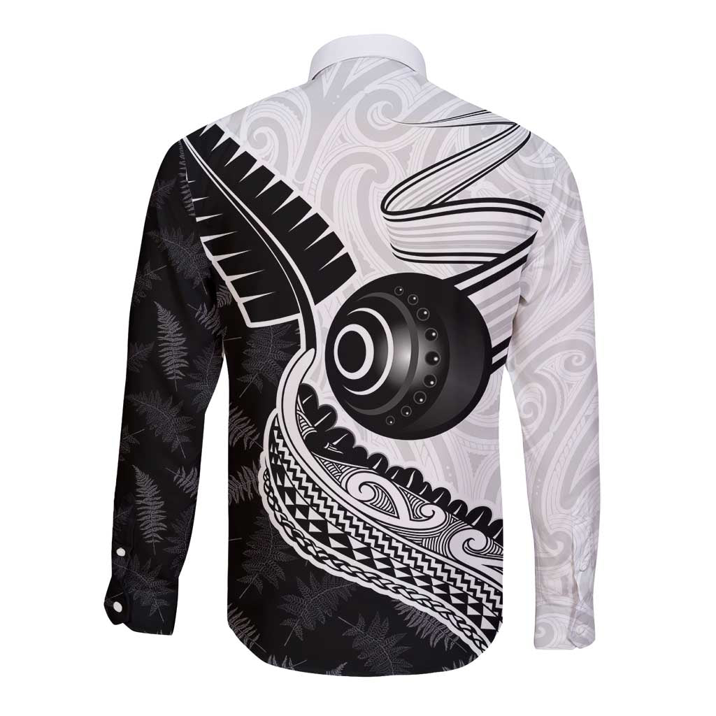 Personalised Aotearoa Lawn Bowls Long Sleeve Button Shirt Maori and Silver Fern Half Style - Aussie Hoodie