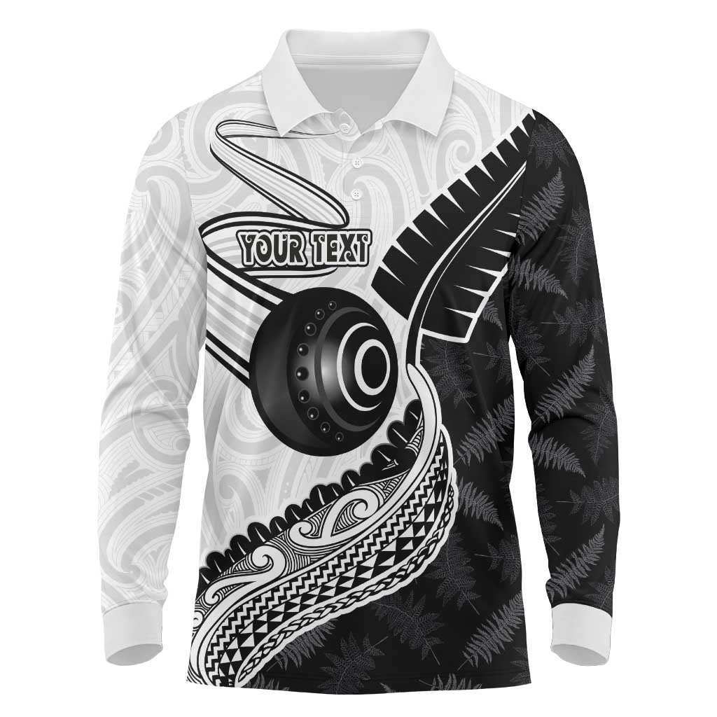 Personalised Aotearoa Lawn Bowls Long Sleeve Polo Shirt Maori and Silver Fern Half Style - Aussie Hoodie