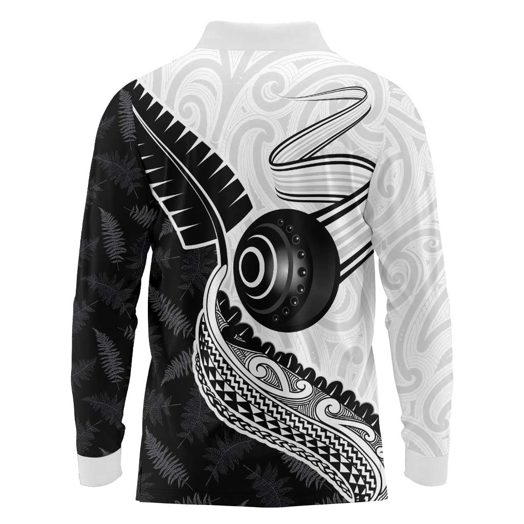 Personalised Aotearoa Lawn Bowls Long Sleeve Polo Shirt Maori and Silver Fern Half Style - Aussie Hoodie